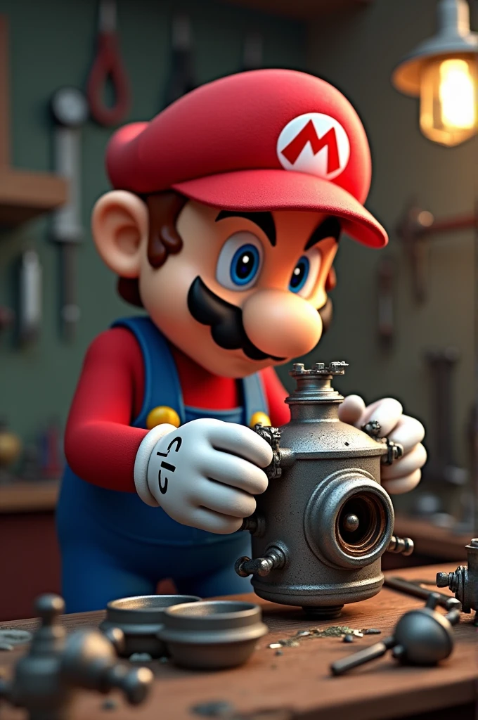 mario fixing a carburetor