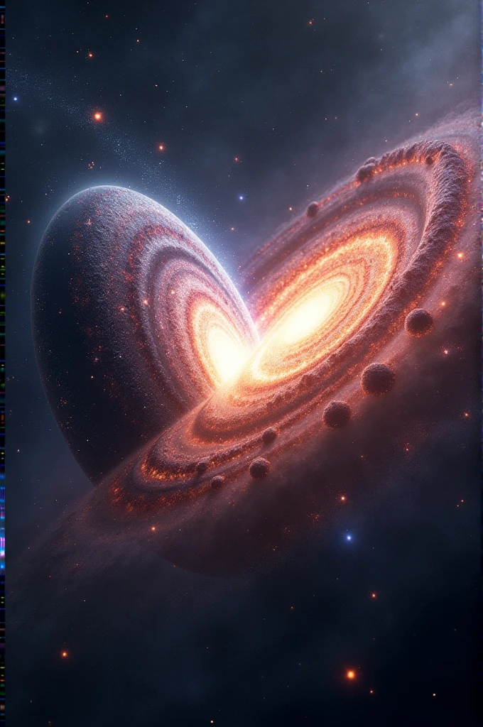 Collision of two mega galaxy with the cosmic energy blast