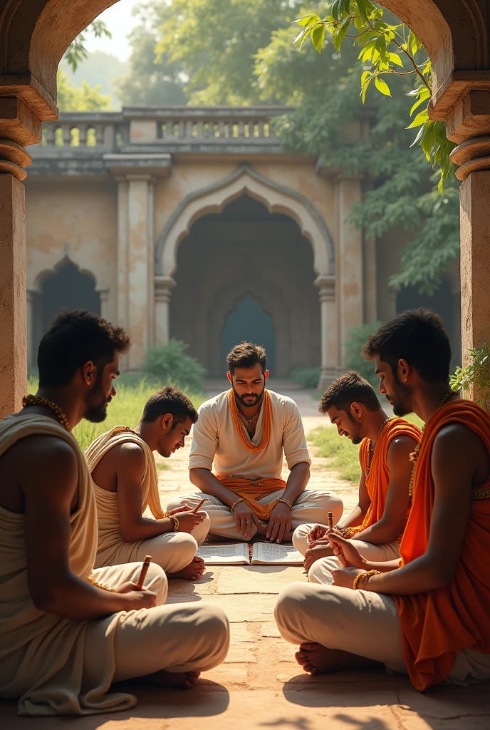 Male Students studying in gurukul