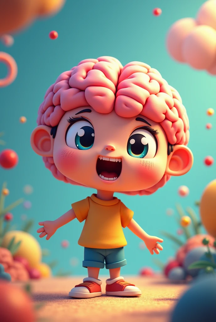 Stress brain kids 3d cartoon
