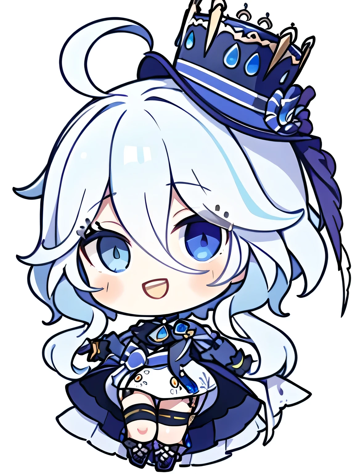 ((masterpiece,best quality)), 1 Girl, Forrina, Heterochromia, Blue Hat, portrait, Smile, Shut up,Simple and clean 2D anime character, chibi style, with minimal details, clear outline, no background, suitable for cookie cutter design