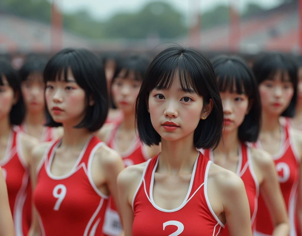 (No need for a center subject in the foreground), (Japanese Clone-girls=Myself), (Super Best masterpiece Clone-girls Raw Photography Art), (16K, Highest quality, Ultra-high resolution, RAW Photos), (It's so unrealistic., With unparalleled depiction, With an unfathomable sight, An unprecedented and shocking worldview, Clone-girls: In a world of mass reproduction, Ultra-realistic depiction), (Japanese Girls, Hamabe-Minami, ), (Small face, Thick black hair, Short Hair, Dark Eyes, Mature face, Cute Smile), (Serious expression), (Very beautiful and detailed girl, Accurate body structure, Accurate body movements, Very detailed body), (Super big breasts, Large bulge of ample breasts), (Track and field uniforms, Emphasise the fullness of your breasts), (Very detailed, Myself cloning, Depiction of splitting oneself, 1Myself girl→1,000,000,000,000,000,000,000,000,000,000Myself cloning girls), (Myself clone girlsは, With the same perfect appearance, to multiply in large numbers), (Very detailed depiction, Myself's multiplying female body, In the same female body,With the same face, With the same hairstyle, In the same clothes, At the same height, 同じSuper big breastsで, A completely indistinguishable female body, 1,000,000,000,000,000,000,000,000,000,000 people), (Myself girls only), (1,000,000,000,000,000,000,000,000,000,000Myself girls), Starting point of the citizen marathon, Line up at the starting line, Depicting the moment just before the start, Just before the starting gun, Set pose