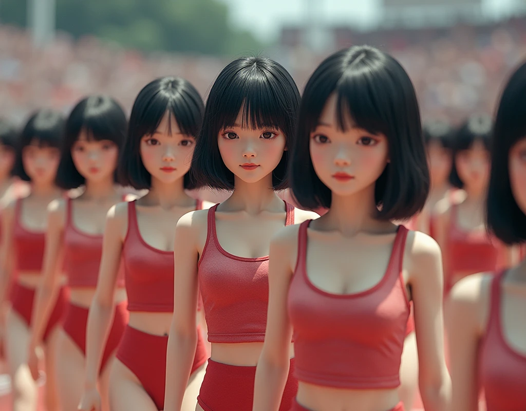 (No need for a center subject in the foreground), (Japanese Clone-girls=Myself), (Super Best masterpiece Clone-girls Raw Photography Art), (16K, Highest quality, Ultra-high resolution, RAW Photos), (It's so unrealistic., With unparalleled depiction, With an unfathomable sight, An unprecedented and shocking worldview, Clone-girls: In a world of mass reproduction, Ultra-realistic depiction), (Japanese Girls, Hamabe-Minami, 16yo), (Small face, Thick black hair, Short Hair, Dark Eyes, Mature face, Cute Smile), (Serious expression), (Very beautiful and detailed girl, Accurate body structure, Accurate body movements, Very detailed body), (Super big breasts, Large bulge of ample breasts), (Track and field uniforms, Emphasise the fullness of your breasts), (Very detailed, Myself cloning, Depiction of splitting oneself, 1Myself girl→1,000,000,000,000,000,000,000,000,000,000Myself cloning girls), (Myself clone girlsは, With the same perfect appearance, to multiply in large numbers), (Very detailed depiction, Myself's multiplying female body, In the same female body,With the same face, With the same hairstyle, In the same clothes, At the same height, 同じSuper big breastsで, A completely indistinguishable female body, 1,000,000,000,000,000,000,000,000,000,000 people), (Myself girls only), (1,000,000,000,000,000,000,000,000,000,000Myself girls), Starting point of the citizen marathon, Line up at the starting line, Depicting the moment just before the start, Just before the starting gun, Set pose