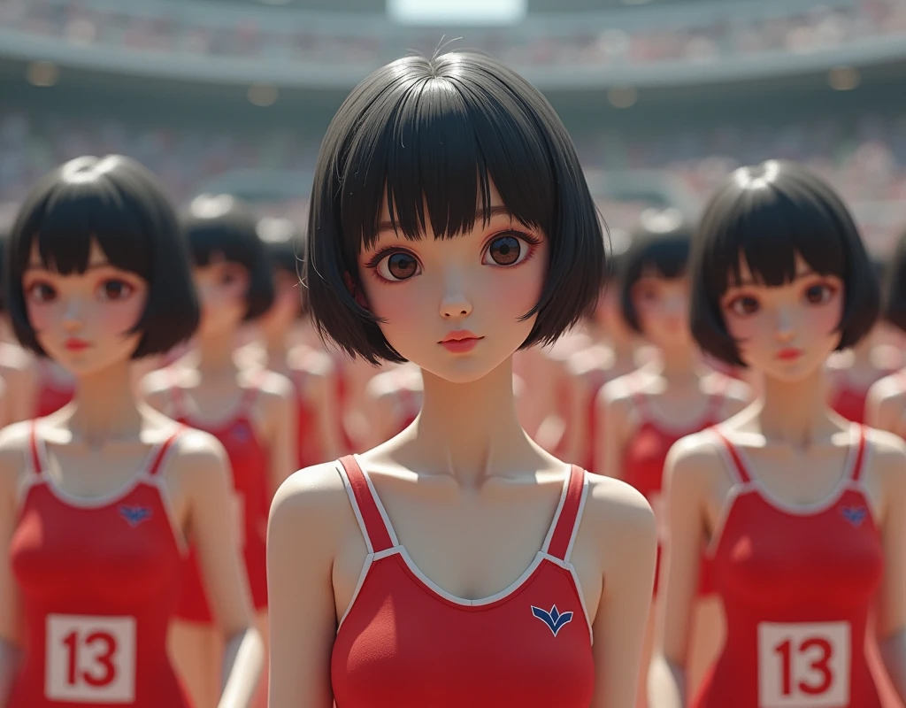 (No need for a center subject in the foreground), (Japanese Clone-girls=Myself), (Super Best masterpiece Clone-girls Raw Photography Art), (16K, Highest quality, Ultra-high resolution, RAW Photos), (It&#39;s so unrealistic., With unparalleled depiction, With an unfathomable sight, An unprecedented and shocking worldview, Clone-girls: In a world of mass reproduction, Ultra-realistic depiction), (Japanese Girls, Hamabe-Minami, ), (Small face, Thick black hair, Short Hair, Dark Eyes, Mature face, Cute Smile), (Serious expression), (Very beautiful and detailed girl, Accurate body structure, Accurate body movements, Very detailed body), (Super big breasts, Large bulge of ample breasts), (Track and field uniforms, Emphasise the fullness of your breasts), (Very detailed, Myself cloning, Depiction of splitting oneself, 1Myself girl→1,000,000,000,000,000,000,000,000,000,000Myself cloning girls), (Myself clone girlsは, With the same perfect appearance, to multiply in large numbers), (Very detailed depiction, Myself&#39;s multiplying female body, In the same female body,With the same face, With the same hairstyle, In the same clothes, At the same height, 同じSuper big breastsで, A completely indistinguishable female body, 1,000,000,000,000,000,000,000,000,000,000 people), (Myself girls only), (1,000,000,000,000,000,000,000,000,000,000Myself girls), Starting point of the citizen marathon, Line up at the starting line, Depicting the moment just before the start, Just before the starting gun, Set pose 
