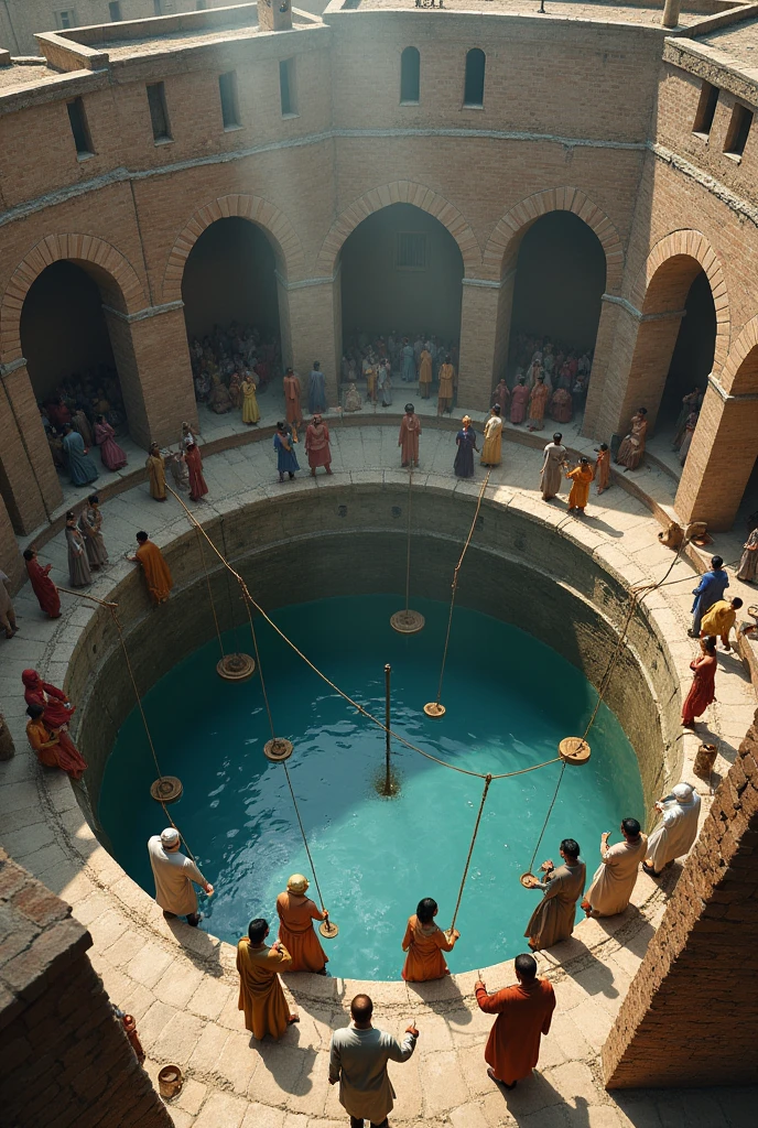 In one area, there was a very big cistern, so many people used ropes to lift water