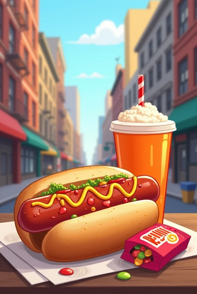 1 hot-dog avec un sachet de bonbon et une boisson à New-York menu pour enfant