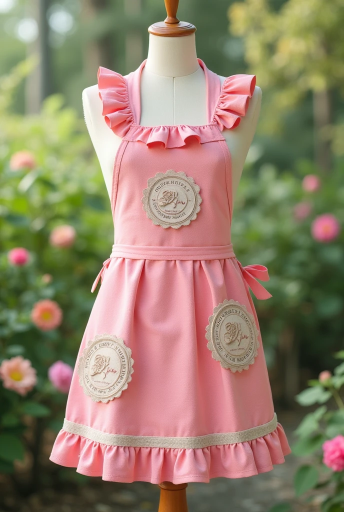 Cute pictures of aprons, with logo, in pink tone + CAM + green