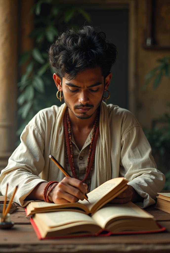 Male Student studying in gurukul. Give me 5 photos dificult face