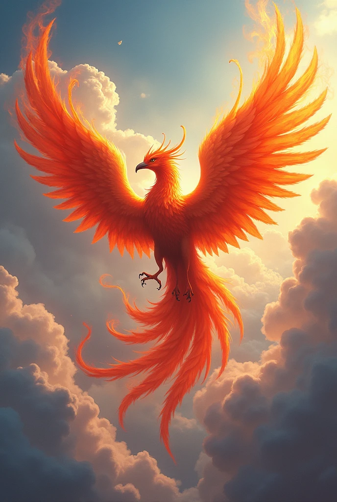 Image of clouds in the sky in the shape of a fire phoenix