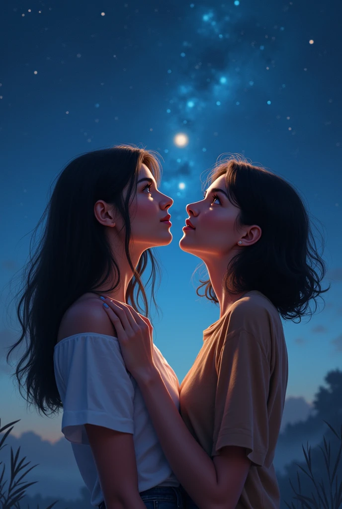 Lesbian girls see sky in night