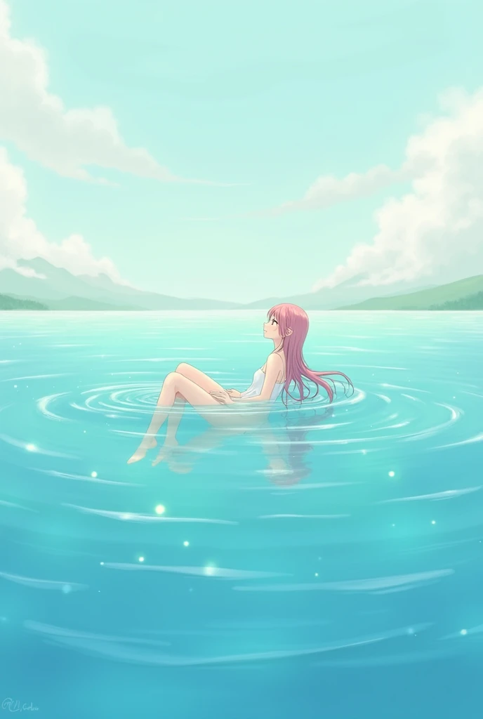 A anime girl bathing in a sea