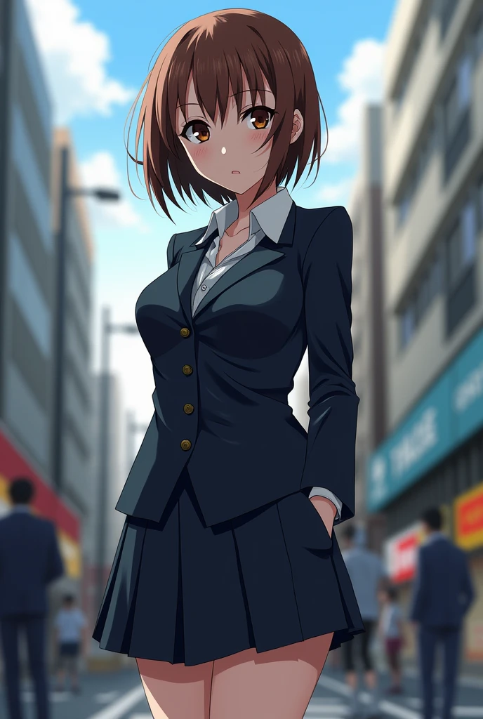 Kururi, Orihara, sexy, school uniform, brown hair, short hair, standing, curvy, brown eyes, emotionless, Durarara, anime, character, Busty, mature, ikebukuro, ecchi, big boobs