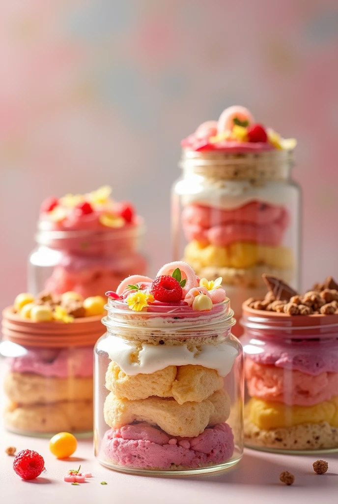 Generate photos of plastic jar cakes