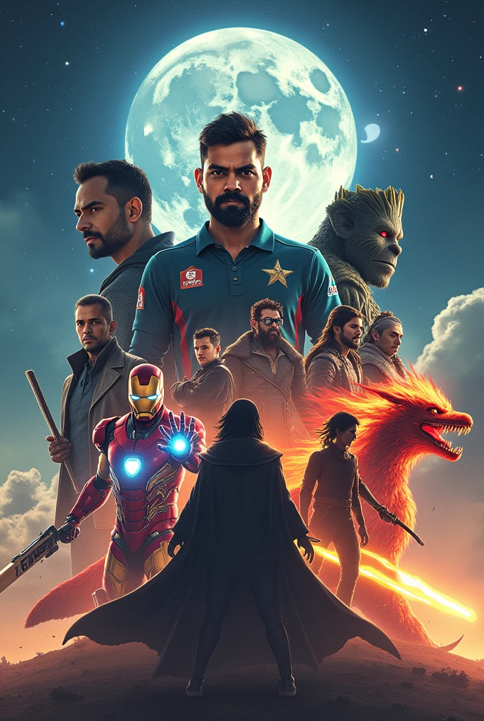 A photo with Virat kohli, Loki, Iron Man, Moon knight, Groot, Itachi, Pain, and kai and charizard