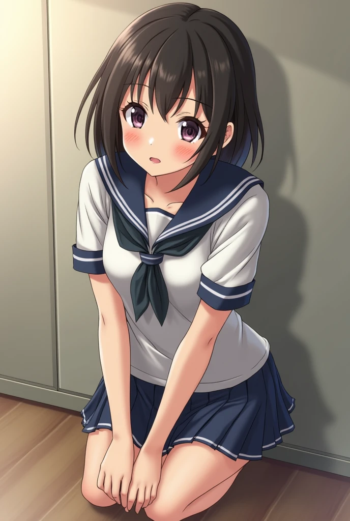 A Japanese woman in a schoolgirl uniform、Open your legs、I'm peeing naked
