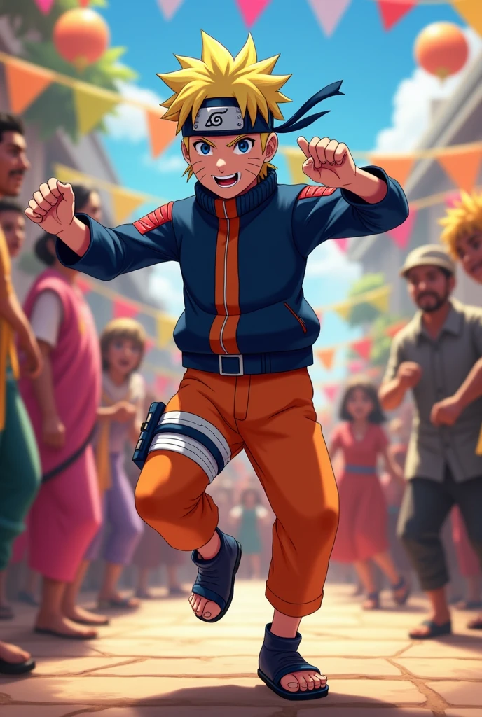 Naruto is dancing by wereing pancha
in front of dj in Ganesh chaturthi celebration