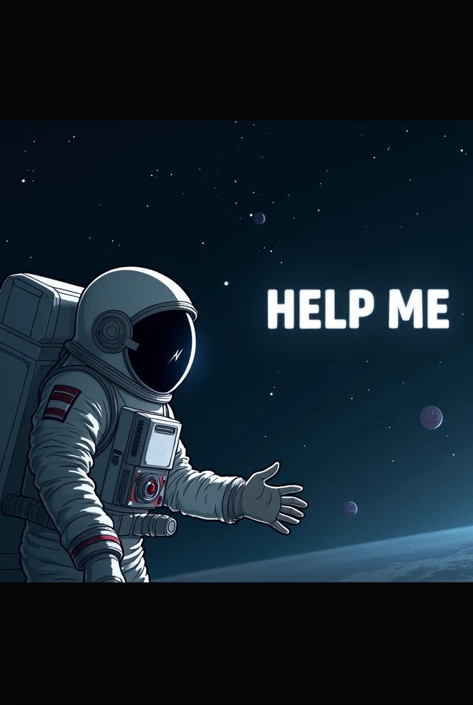 Space background YouTube thumbnail ratio left side astronaut saying help me right side The Astronaut text