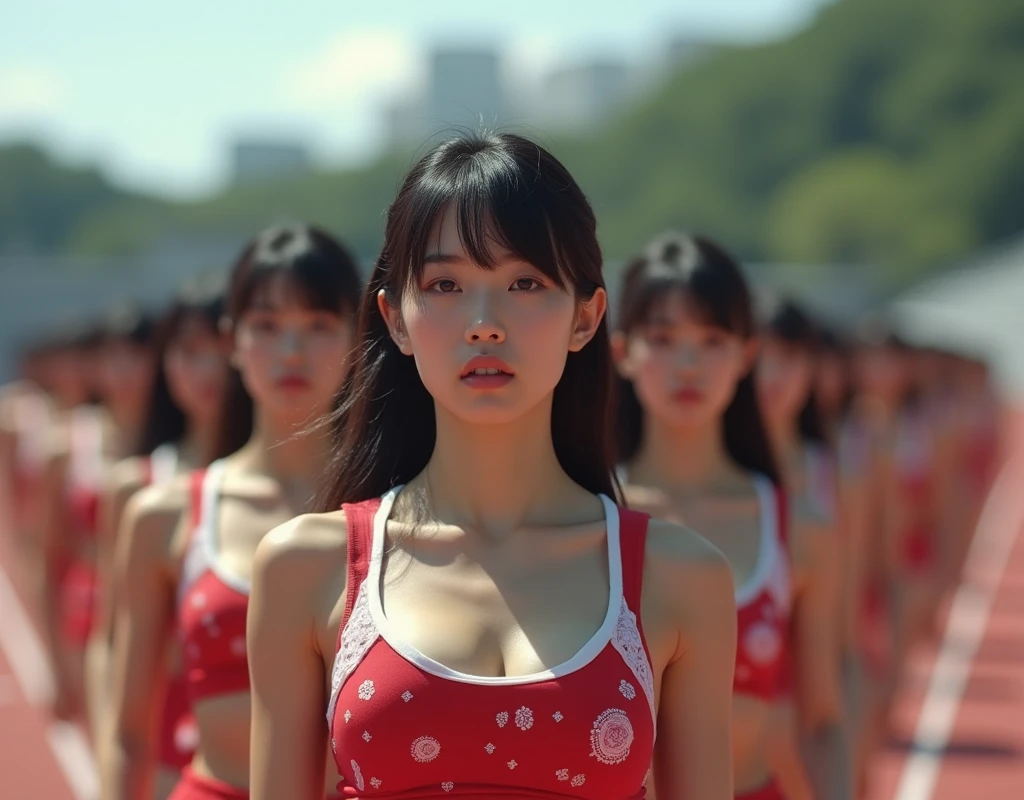 (No need for a center subject in the foreground), (Japanese Clone-girls=Myself), (Super Best masterpiece Clone-girls Raw Photography Art), (16K, Highest quality, Ultra-high resolution, RAW Photos), (It's so unrealistic., With unparalleled depiction, With an unfathomable sight, An unprecedented and shocking worldview, Clone-girls: In a world of mass reproduction, Ultra-realistic depiction), (Japanese Girls, Hamabe-Minami, ), (Small face, Thick black hair, Short Hair, Dark Eyes, Mature face, Cute Smile), (Serious expression), (Very beautiful and detailed girl, Accurate body structure, Accurate body movements, Very detailed body), (Super big breasts, Large bulge of ample breasts), (Track and field uniforms, Emphasise the fullness of your breasts), (Very detailed, Myself cloning, Depiction of splitting oneself, 1Myself girl→1,000,000,000,000,000,000,000,000,000,000Myself cloning girls), (Myself clone girlsは, With the same perfect appearance, to multiply in large numbers), (Very detailed depiction, Myself's multiplying female body, In the same female body,With the same face, With the same hairstyle, In the same clothes, At the same height, 同じSuper big breastsで, A completely indistinguishable female body, 1,000,000,000,000,000,000,000,000,000,000 people), (Myself girls only), (1,000,000,000,000,000,000,000,000,000,000Myself girls), Starting point for the women's marathon, Myself Crowd, Lined up side by side at the starting line,A scene just before the start, 1 second before the starting gun, A tense and realistic experience, Tension at the start