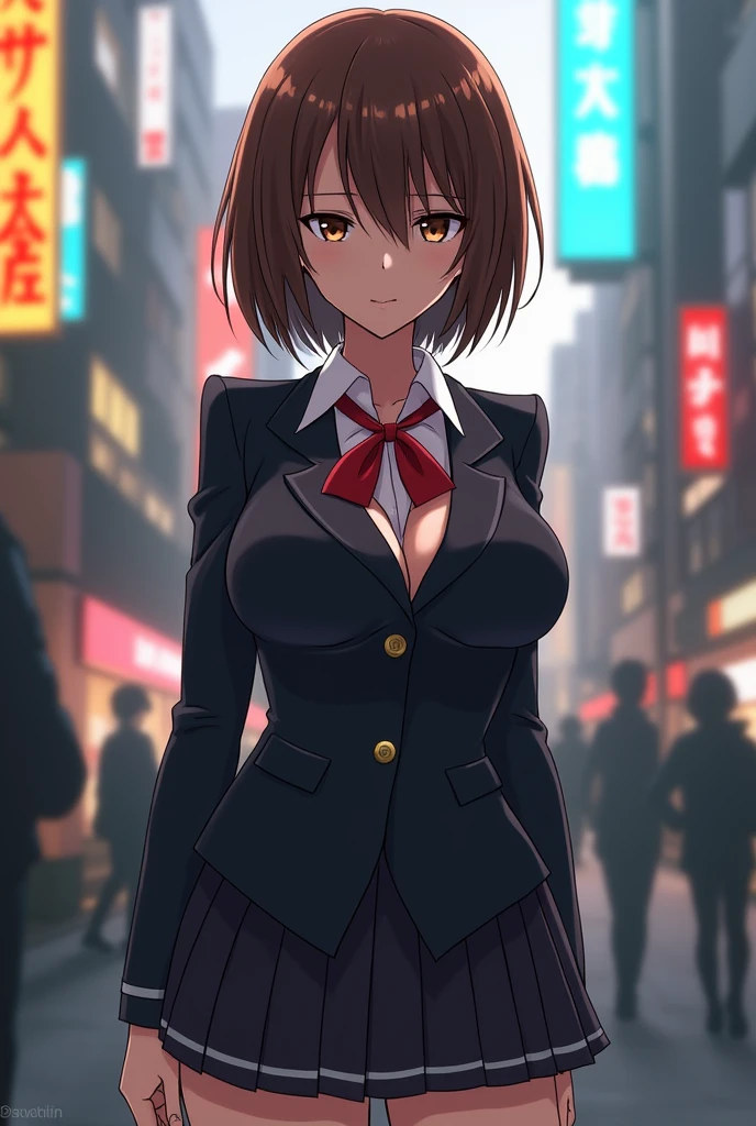 Kururi, Orihara, sexy, school uniform, brown hair, short hair, standing, curvy, brown eyes, emotionless, Durarara, anime, character, Busty, mature, ikebukuro, ecchi, big boobs
