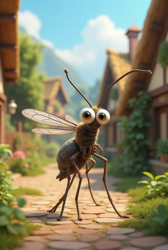 Mosquitoe in village ai 3d cartoon type realistic image 