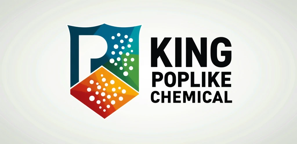 Modify the existing logo image:

Left side graphic:

Keep the current shield design completely unchanged, including the colorful sections (blue, green, yellow, orange, red) and the stylized 'P' made of dots.
Retain all molecular structure elements and details within the shield.


Right side text:

Replace the current text with 'POPLIKECHEMICAL' in bold, black letters.
Use a single line for the new text, maintaining a similar font style to the current 'KING CONG'.
Adjust the font size to ensure 'POPLIKECHEMICAL' fits comfortably in the space previously occupied by 'KING CONG CHEMICAL | POPLIKE'.
Align the new text with the left edge of the original text placement.


Overall:

Preserve the white background and the overall dimensions of the image.
Maintain the current spacing between the shield graphic and the new text.
Ensure the new text 'POPLIKECHEMICAL' is clear and legible, with appropriate kerning and spacing between letters.
Remove the vertical red line that was previously between 'CHEMICAL' and 'POPLIKE'.