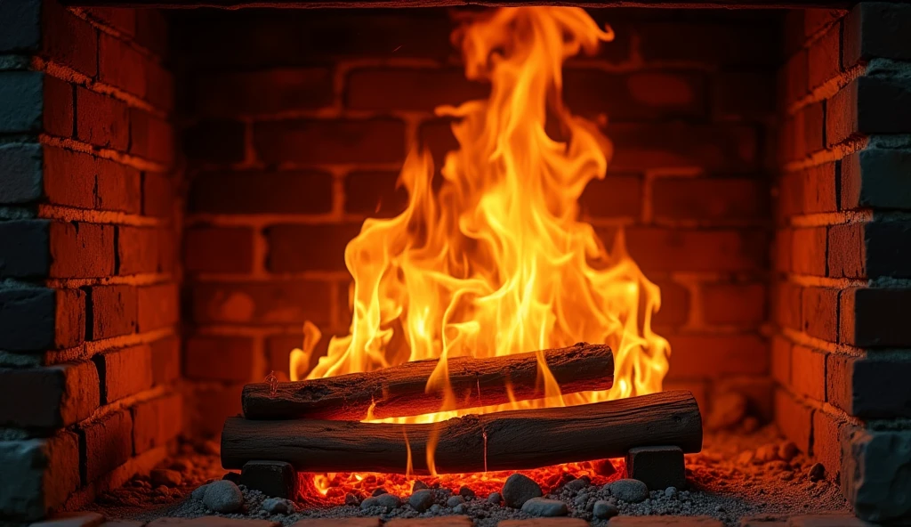 flames are burning in a fireplace with a brick wall in the background, fire place roaring, roaring fire, shutterstock, warm fireplace, beautiful fire, fire on the background, burning fire, best on adobe stock, flames of fire at background, burning fire embers, cosy fireplace, red flames in background, realistic fire sharp focus, the fire is made of binary code