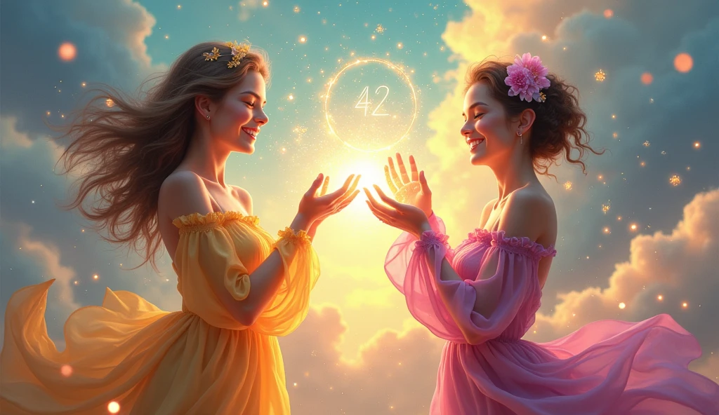 A birthday greeting for two sisters who are turning 42. 2 girls must appear and have a magic touch.