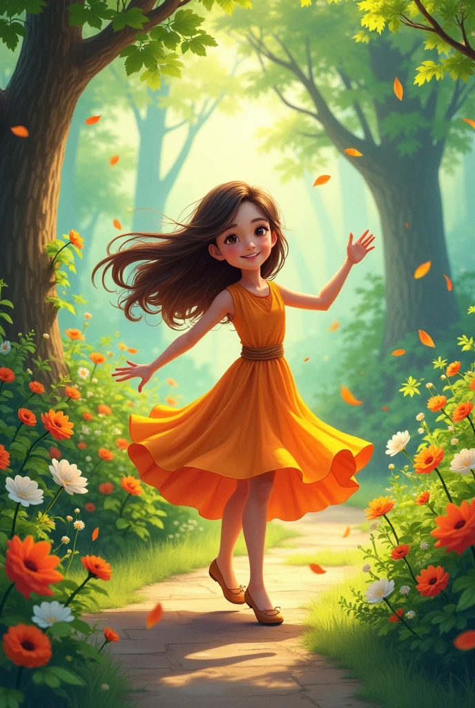 A girl dancing on the garden 