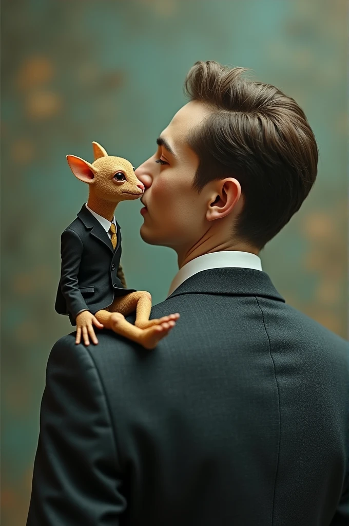 surréaliste. un petit doigt imaginaire, bien habillé est assis sur l'épaule d'un homme pour lui parler à l'oreille pour lui dire un secret. humoristique. écrire : " c'est mon petit doigt qui me dit tout "