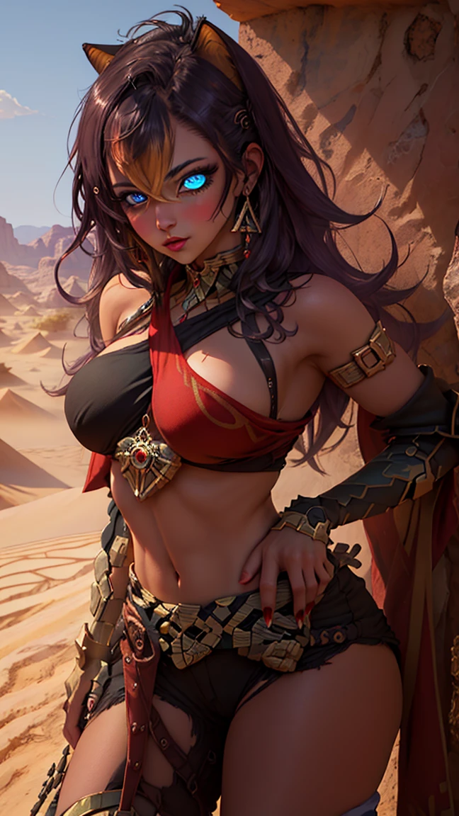 (masterpiece:1.2), best quality, high resolution, unity 8k wallpaper, (illustration:0.8), (beautiful detailed eyes:1.6), extremely detailed face, perfect lighting, extremely detailed CG, (perfect hands, perfect anatomy), leaning forward showing her chest, sexy, NSFW, blush, looking at viewer, small boobs, sexy pose, (in a twilight oasis), (ancient desert)