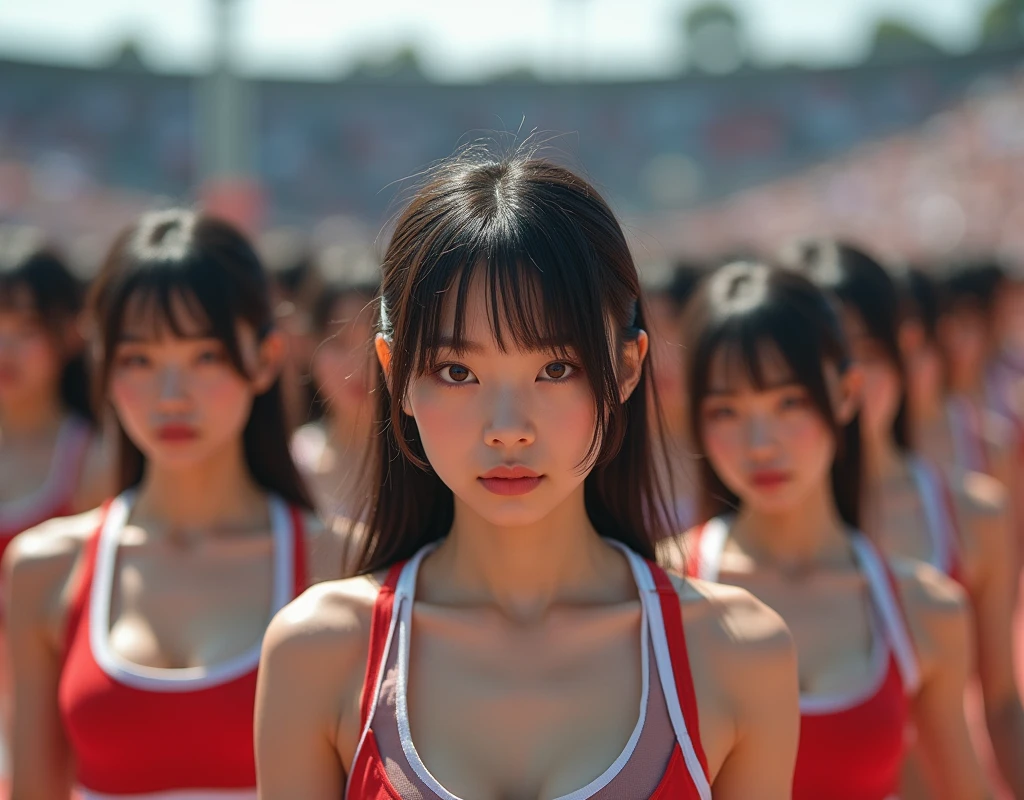 (No need for a center subject in the foreground), (Japanese Clone-girls=Myself), (Super Best masterpiece Clone-girls Raw Photography Art), (16K, Highest quality, Ultra-high resolution, RAW Photos), (It's so unrealistic., With unparalleled depiction, With an unfathomable sight, An unprecedented and shocking worldview, Clone-girls: In a world of mass reproduction, Ultra-realistic depiction), (Japanese Girls, Hamabe-Minami, ), (Small face, Thick black hair, Short Hair, Dark Eyes, Mature face, Cute Smile), (Serious expression), (Very beautiful and detailed girl, Accurate body structure, Accurate body movements, Very detailed body), (Super big breasts, Large bulge of ample breasts), (Track and field uniforms, Emphasise the fullness of your breasts), (Very detailed, Myself cloning, Depiction of splitting oneself, 1Myself girl→1,000,000,000,000,000,000,000,000,000,000Myself cloning girls), (Myself clone girlsは, With the same perfect appearance, to multiply in large numbers), (Very detailed depiction, Myself's multiplying female body, In the same female body,With the same face, With the same hairstyle, In the same clothes, At the same height, 同じSuper big breastsで, A completely indistinguishable female body, 1,000,000,000,000,000,000,000,000,000,000 people), (Myself girls only), (1,000,000,000,000,000,000,000,000,000,000Myself girls), Starting point for the women's marathon, Myself Crowd, Lined up side by side at the starting line,A scene just before the start, 1 second before the starting gun, A tense and realistic experience, Tension at the start