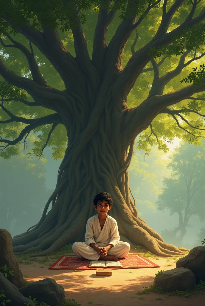 Student vedas pathan in gurukul. Under baniyan tree 
