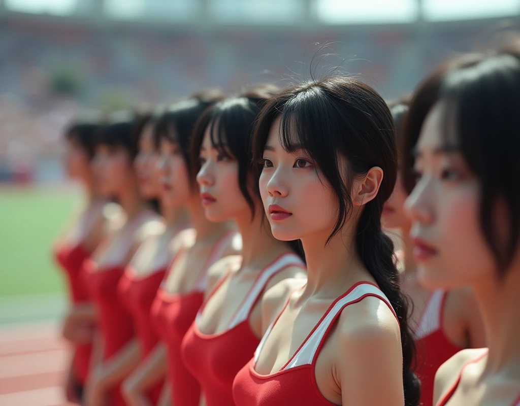 (No need for a center subject in the foreground), (Japanese Clone-girls=Myself), (Super Best masterpiece Clone-girls Raw Photography Art), (16K, Highest quality, Ultra-high resolution, RAW Photos), (It's so unrealistic., With unparalleled depiction, With an unfathomable sight, An unprecedented and shocking worldview, Clone-girls: In a world of mass reproduction, Ultra-realistic depiction), (Japanese Girls, Hamabe-Minami, 16yo), (Small face, Thick black hair, Short Hair, Dark Eyes, Mature face, Cute Smile), (Serious expression), (Very beautiful and detailed girl, Accurate body structure, Accurate body movements, Very detailed body), (Super big breasts, Large bulge of ample breasts), (Track and field uniforms, Emphasise the fullness of your breasts), (Very detailed, Myself cloning, Depiction of splitting oneself, 1Myself girl→1,000,000,000,000,000,000,000,000,000,000Myself cloning girls), (Myself clone girlsは, With the same perfect appearance, to multiply in large numbers), (Very detailed depiction, Myself's multiplying female body, In the same female body,With the same face, With the same hairstyle, In the same clothes, At the same height, 同じSuper big breastsで, A completely indistinguishable female body, 1,000,000,000,000,000,000,000,000,000,000 people), (Myself girls only), (1,000,000,000,000,000,000,000,000,000,000Myself girls), Starting point for the women's marathon, Myself Crowd, Lined up side by side at the starting line,A scene just before the start, 1 second before the starting gun, A tense and realistic experience, Tension at the start