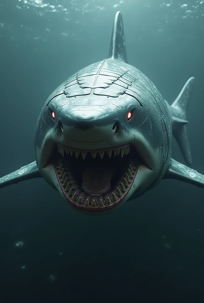 Shark with white head cyborg with sharp bites