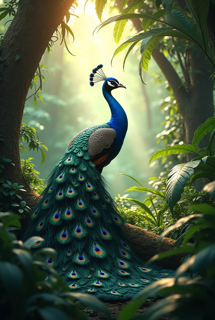 In the heart of a dense jungle, there lived a peacock named Raj, renowned for his breathtaking beauty