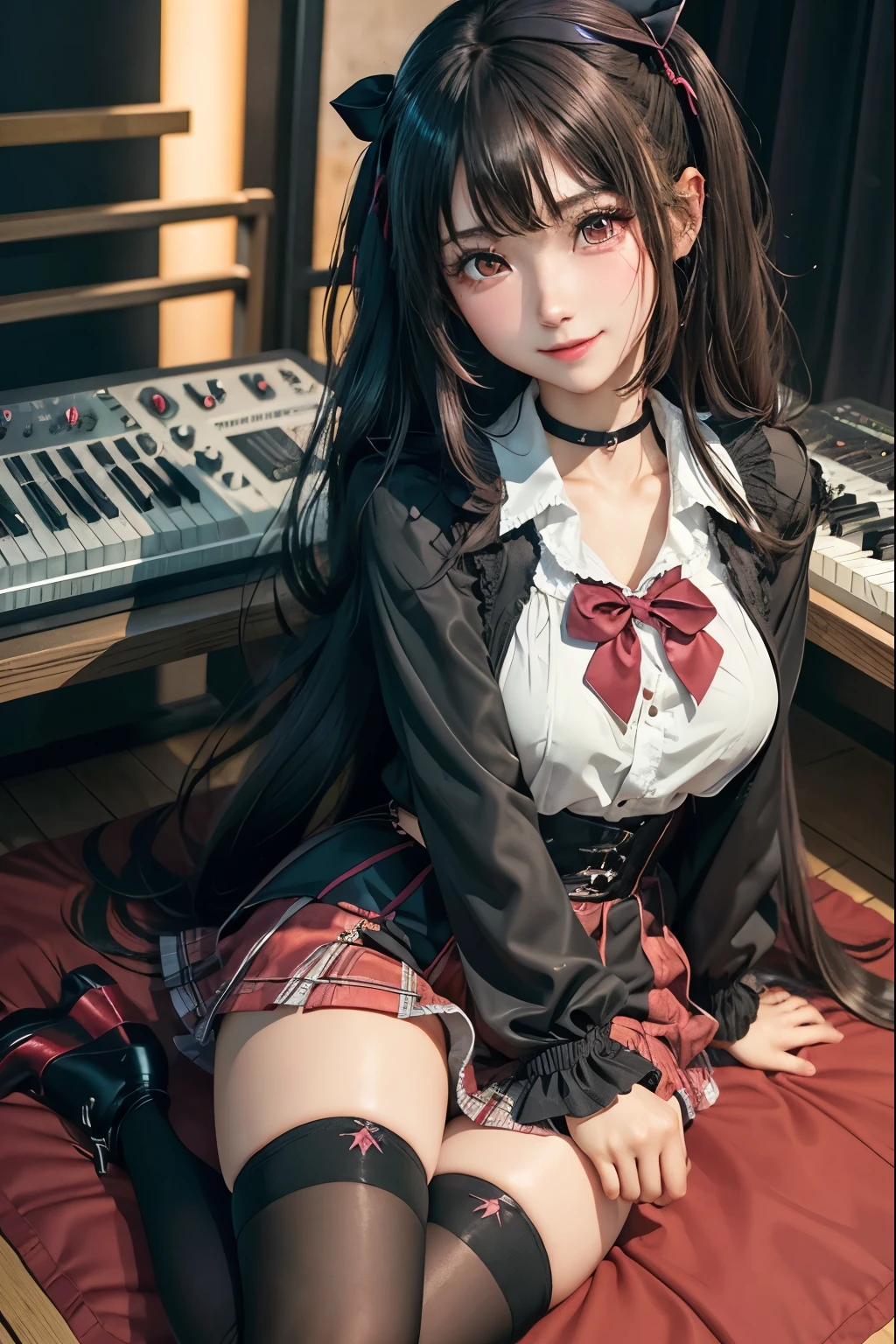 high school girlブレザー、high school girl、Red checked skirt、JK Style、Jacket、smile、garter、Knee socks、Panty stocking、Otherworldly beauty、Really cute、boredom、Extraordinary beauty、Dark black eyeshadow、sorrow、Good skin radiance、Long Hair Straight Hair、Dark Gothic Makeup、暗いsmile、Beautiful woman、Stained Glass Background、On the table、Highest quality、5 reference books、Sweat glistens on my chest、Sweat glistens on my face、Thigh sweat、sweating、Black frill East size Regular size、Dark pink hair、2、Sweat on your thighs、Sweat a lot and become sticky。、My thighs are sticky and shiny、Sweating on thighs and chest、Small breasts、Slightly slim、Sweating all over the body、Ah, I play the synthesizer.、sit and play an instrument、Thin legs、Two people、Lesbian couple、hug、私の女友達はReally cute顔をしている、My female friend has a very beautiful face.、Do lesbian play、Super straight hair、Extremely fair skin、Play the synthesizer、Sexy expression、Sitting in front of a synthesizer instrument、The expression of someone who is trying to hold back from masturbating、Panting expression、Ecstatic expression、Working with synthesizers、Playing a keyboard instrument、