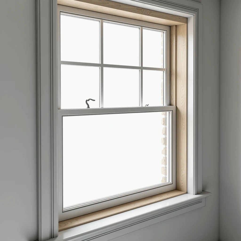 A professional and realistic image showcasing the finishing of window slopes (reveals) around a three-sash window using sandwich panels. The image focuses on the precise installation of the sandwich panels, creating a sleek, clean finish that integrates seamlessly with the three-sash window frame. The panels are perfectly aligned, enhancing the insulation and modern appearance of the window. The scene is well-lit, emphasizing the quality and attention to detail in the craftsmanship, reflecting the expertise and professionalism of the window installation and finishing services.