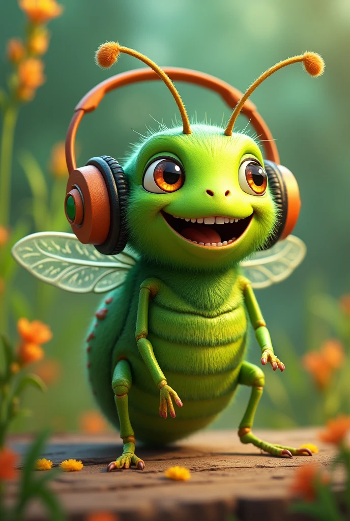 gree Bug listen music use head phone and happy feeling . Music background
