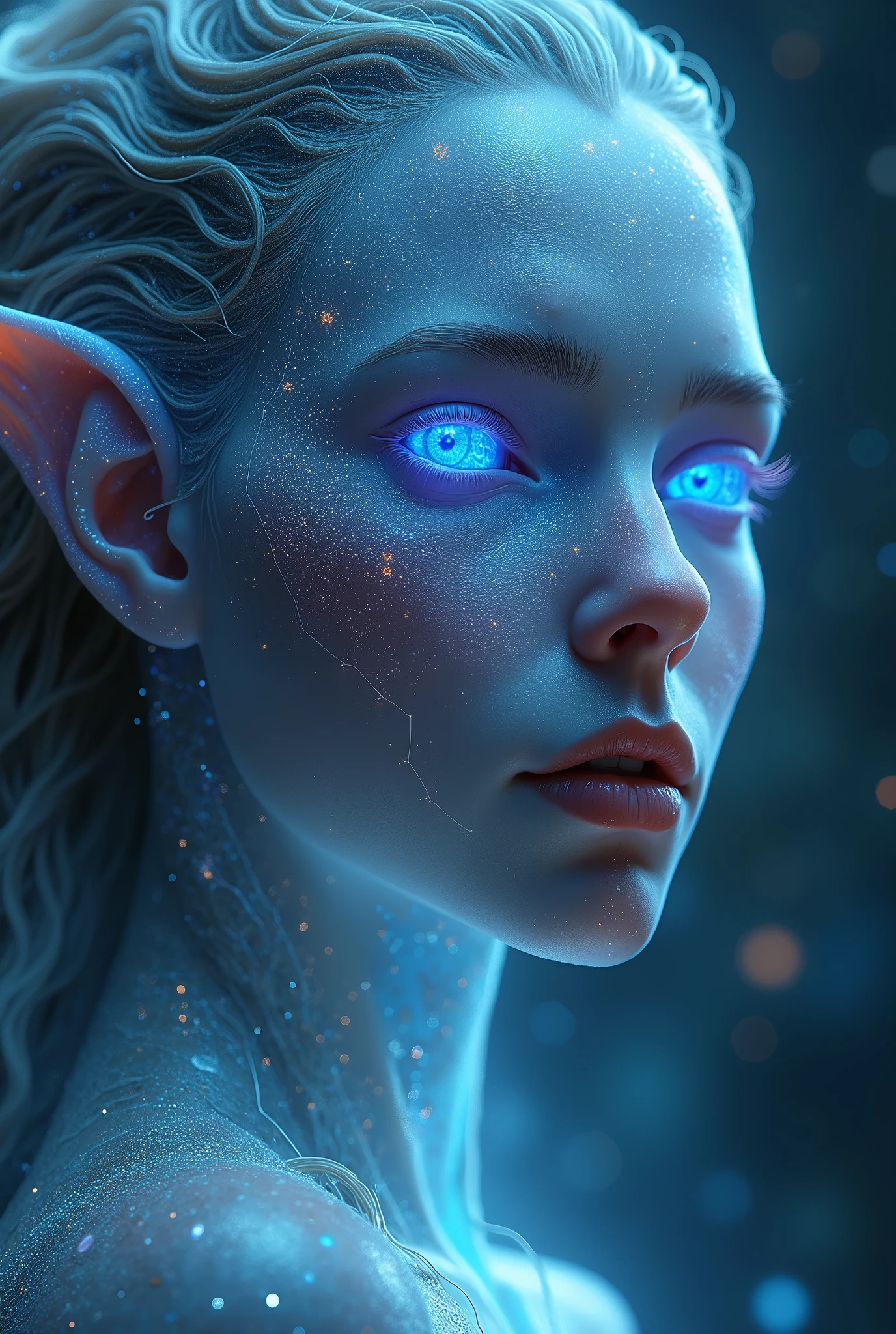 

**Prompt for Seaart AI:**
"Create a highly detailed, photorealistic portrait of an ancient celestial being with a regal and mysterious presence. The figure should have an ethereal, almost spectral appearance, with glowing blue eyes that emit a soft light. Its face should be covered with intricate, bioluminescent markings resembling star constellations. The skin should be semi-translucent, revealing faint outlines of energy flowing beneath, like glowing rivers of stardust. Instead of hair, the being has delicate tendrils that resemble living wisps of nebulae. The background is a cosmic landscape with swirling galaxies and nebulae, casting soft colorful lights that reflect on the being's features, enhancing its otherworldly beauty and ancient wisdom. The expression should be calm and contemplative, exuding a sense of timelessness and cosmic knowledge. ThThe overall mood is majestic and awe-inspiring, combining elements of science fiction and fantasy."

Suggestions for Enhancing the Image:
Background: Incorporating a cosmic backdrop will provide depth and amplify the ethereal feel of the subject. Using colorful nebulae or star fields can add visual complexity.
Color Contrast: The use of glowing blue against a darker, cosmic-themed background will make the figure stand out more, emphasizing its mystical and otherworldly qualities.
Details: Bioluminescent markings and nebulae tendrils will introduce intricate details, enhancing the visual impact of the image.
This prompt should help create a stunning and competitive entry in the Seaart AI competition, potentially surpassing the original Midjourney creation by enhancing the mystical and cosmic attributes.







