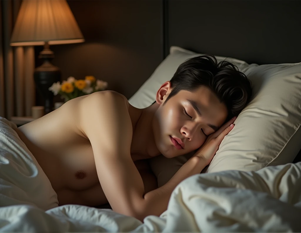 I wish to get photo of sleep Thai actor, young, handsome, has six packs of ABS, sleeping on the bed seeing his underware