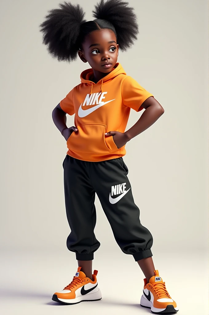 A black girl wearing nike clothes and shoes 