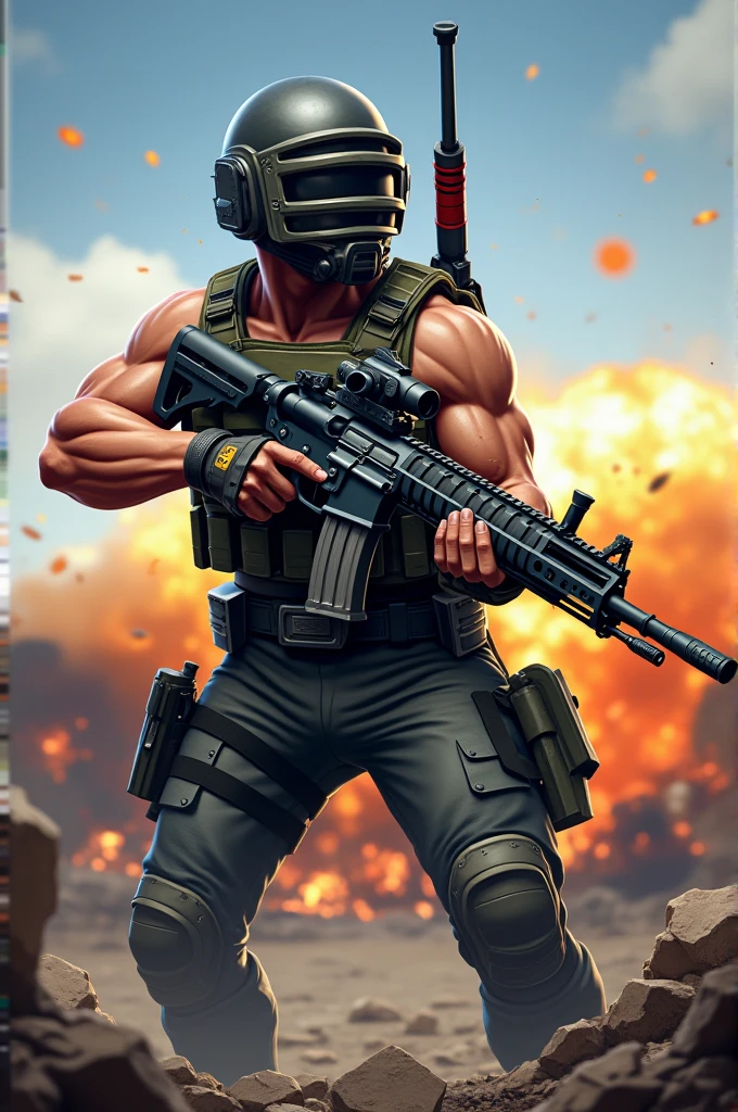 Vector pubg character with M249 machine gun