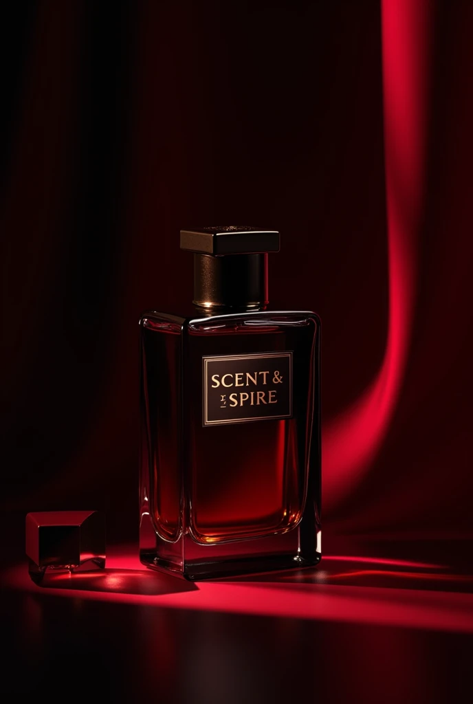 creat a frount banner for shipify of ‘Wirth1400 and lenght 600’ color dark red and black shade product added is perfumes company name Scent&spire