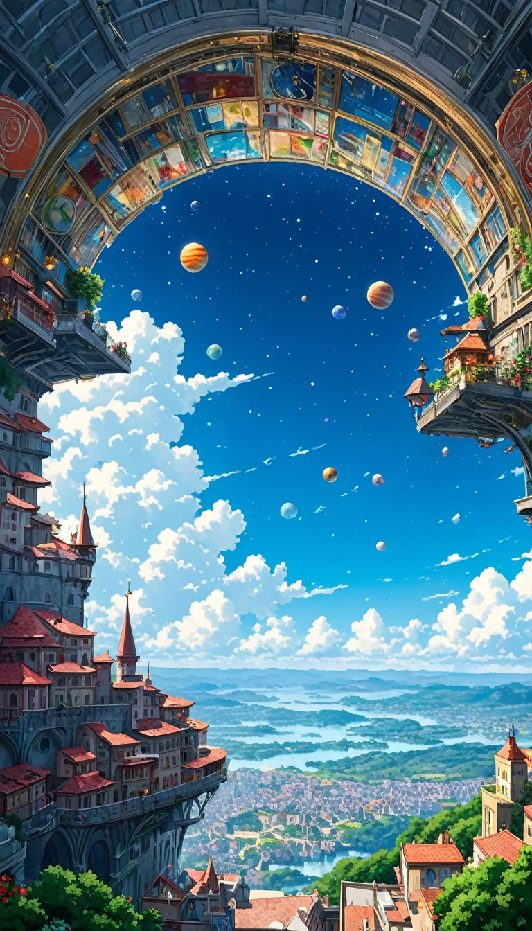 ((only background)), ((anime:1.4,illustration)),(masterpiece, top quality, best quality),(ultra-detailed, absolutely resolution),((8k, high res)).(reflect),
BREAK {(anime movie by Studio Ghibli Style: 1.5)}
BREAK {dfantastical upside-down city. The city should appear as if it is hanging from the sky, with buildings, streets, and bridges all inverted. The architecture should blend modern and futuristic styles, featuring intricate details, vibrant colors, and a mix of geometric and organic shapes. The buildings should include spires, towers, and illuminated windows. The sky above the city should be filled with stars and swirling clouds, creating a surreal and dreamlike atmosphere. Below the inverted city, depict a calm, clear body of water reflecting the cityscape, enhancing the mirror effect. Include subtle elements such as distant planets or moons in the sky}

BREAK { (produces images with information than 40 million pixels with cinematic-like detailed textures shot on a Sony SLR).}

BREAK {(((cinematic look))), soothing tones, insane details, intricate details, hyperdetailed, low contrast, exposure blend, hdr, beautiful blue image, (hi contrast),Sony SLR.}
