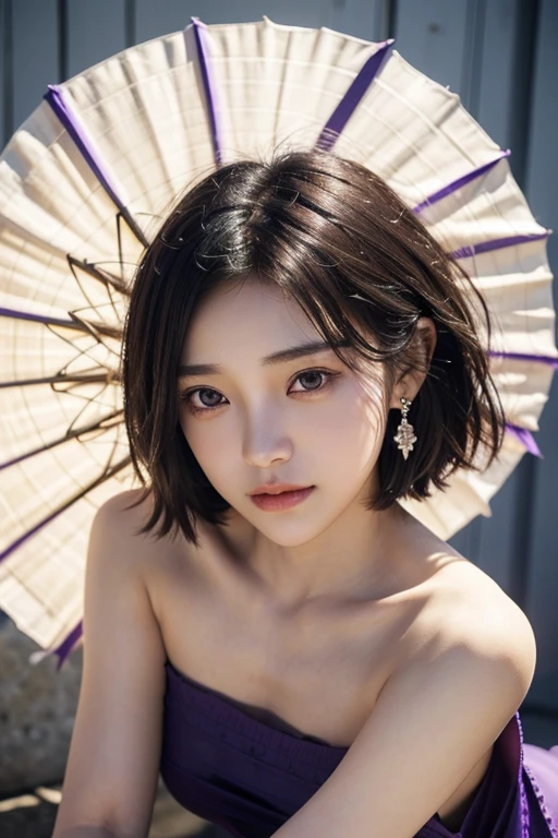(2 Japanese girl,), (Small breasts:1.5,),(solo,Textured skin, Detailed skin,Detailed face,Detailed eyes,detailed posing,Natural eyebrows,Perfect limbs,High detail, Highest quality, Super detailed, Surrealism, ,8k,RAW Photos,Photographicism,Professional Lighting,Portrait Photography,),((Black Hair, Dark Eyes,Natural Makeup,Simple earrings,Bob Hair,happiness/joy)),(((Purple long dress with slit,)))