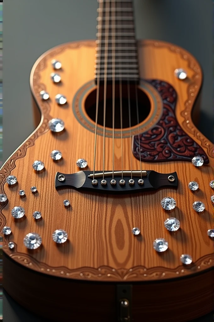 Wooden guitar with sparkling diamonds