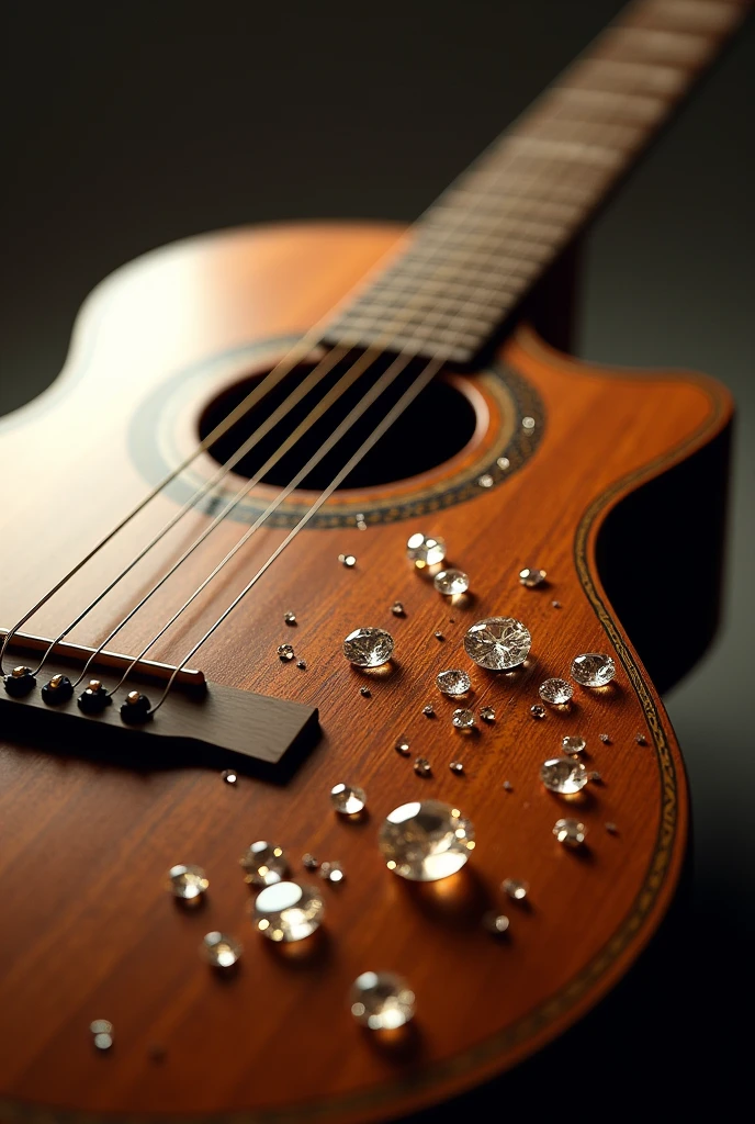 Wooden guitar with sparkling diamonds