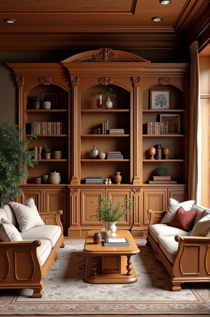 Des meubles fait tout en bois dans un maison décoré