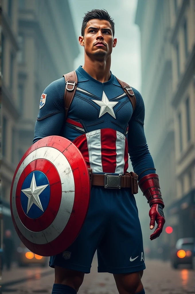 CR7 wearing Captain America's suit and shield