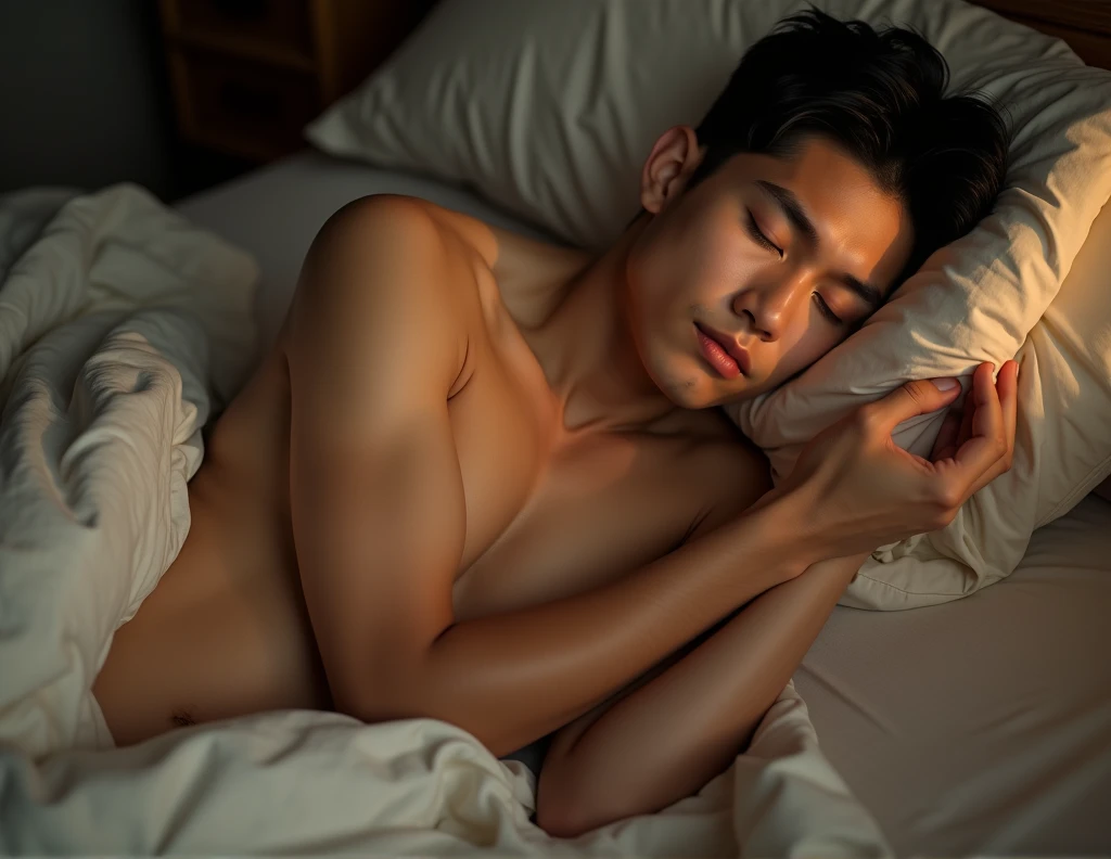 I wish to get photo of sleep Thai actor, young, handsome, has six packs of ABS, sleeping on the bed seeing his underware